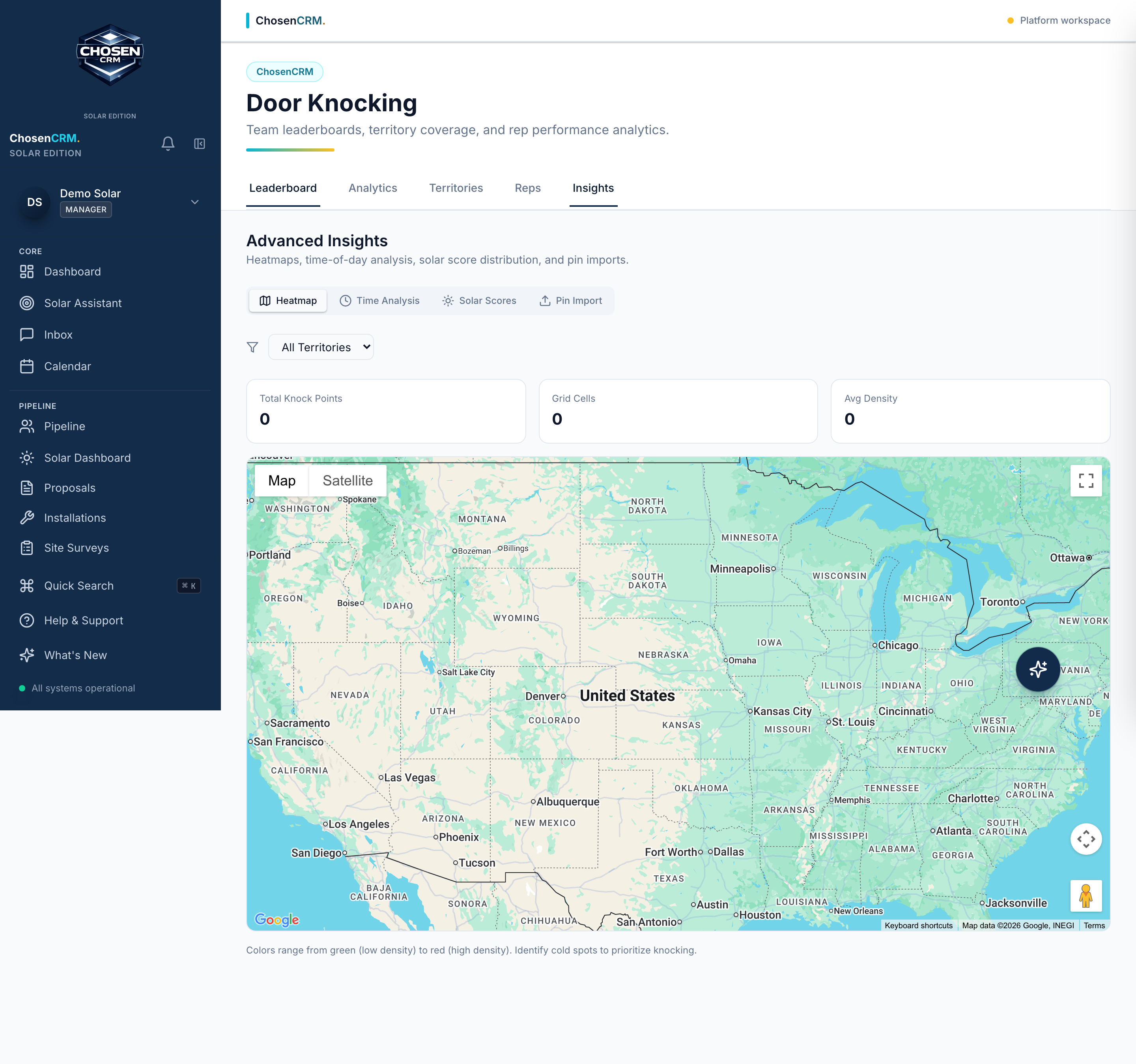 Actual ChosenCRM Solar Door Knocking Insights map screenshot